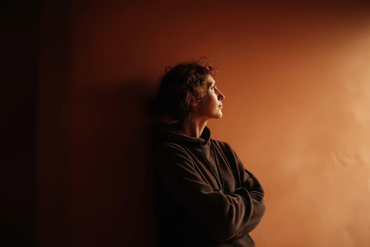 Silhouette face à un mur dans un espace vide, composition documentaire évoquant la confrontation au pouvoir