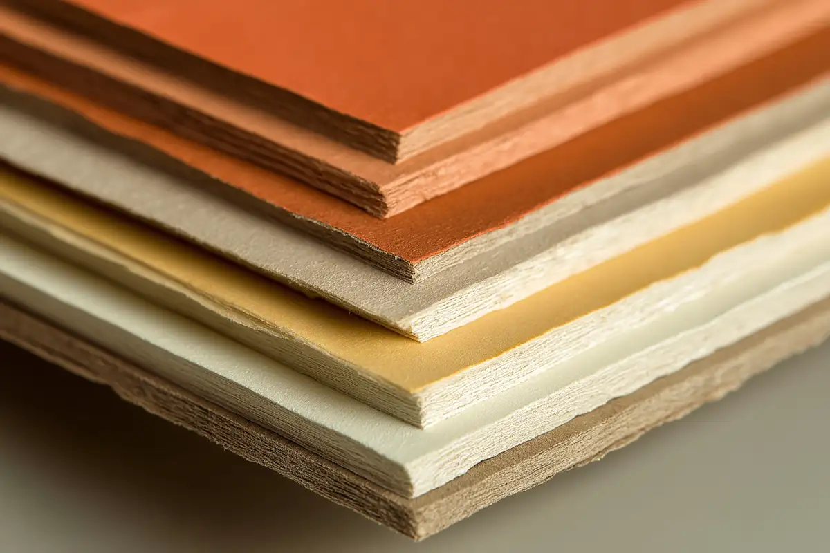 Couches de papier coloré superposées sur surface ivoire, vue de dessus