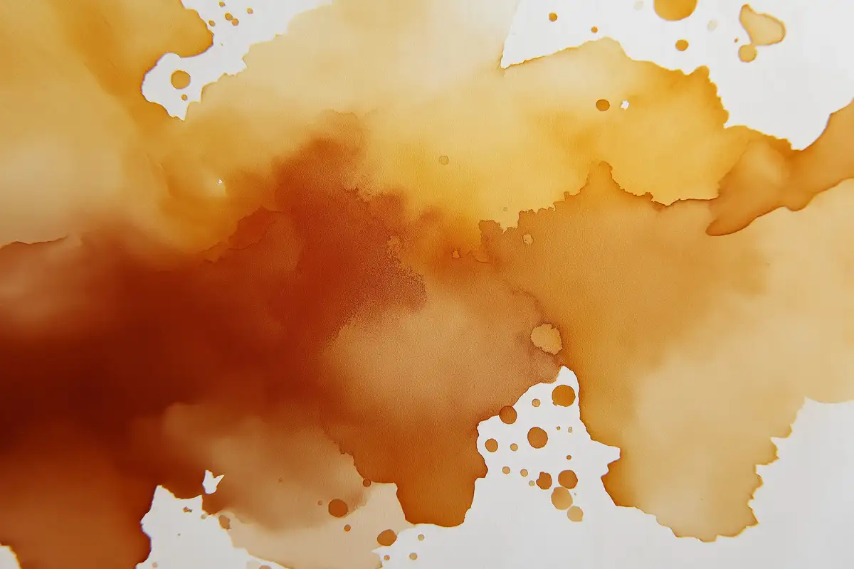 Aquarelle aux tons ambre et ivoire, forme abstraite qui se dilue doucement